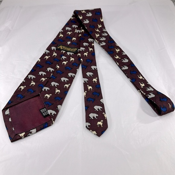 Designs by Anthony - Animal Print Burgundy Mens Silk Necktie ⭐️ EUC - Picture 4 of 6
